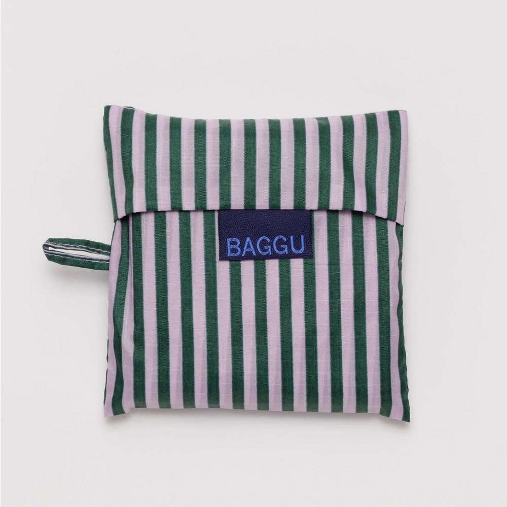 Baggu Striped Pouch in Green and Purple Lilac Candy